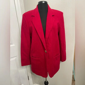 Vintage Sag Harbor Women 100% Pure Wool Blazer Jacket Single Gold Button Red 12